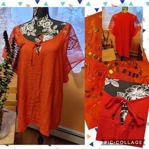 Orange red 3XL (3) sheer summer top blouse